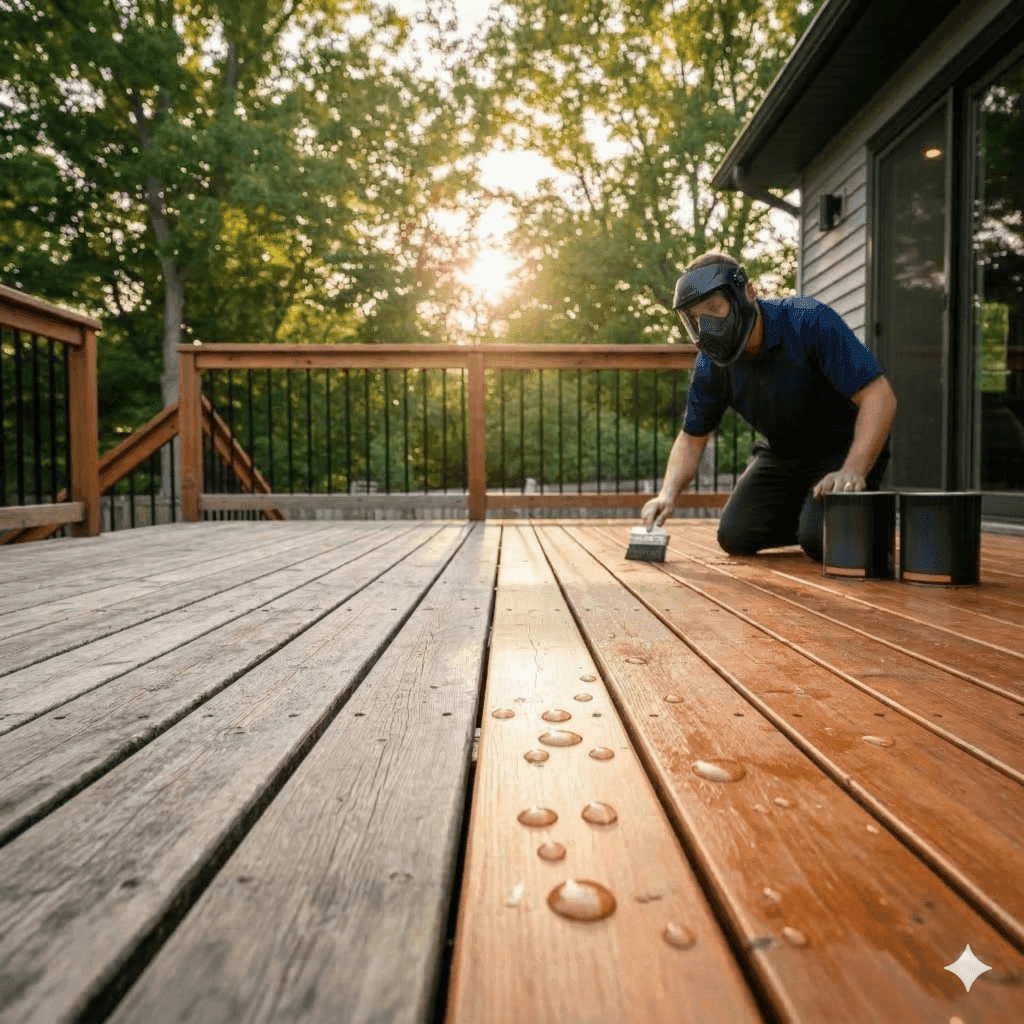 Professional deck staining and sealing service by Deck Medic in Toronto, ON