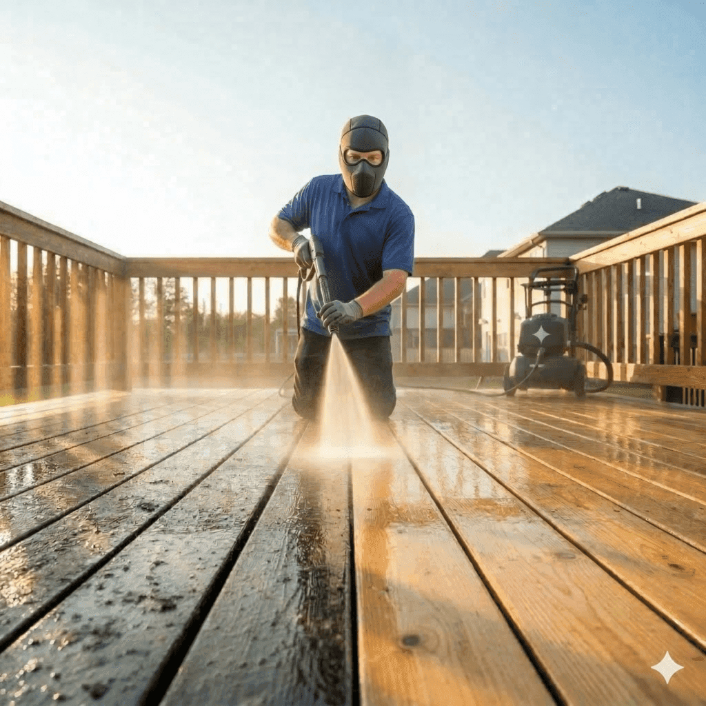 Professional pressure washing and deep deck cleaning by Deck Medic in Toronto, ON